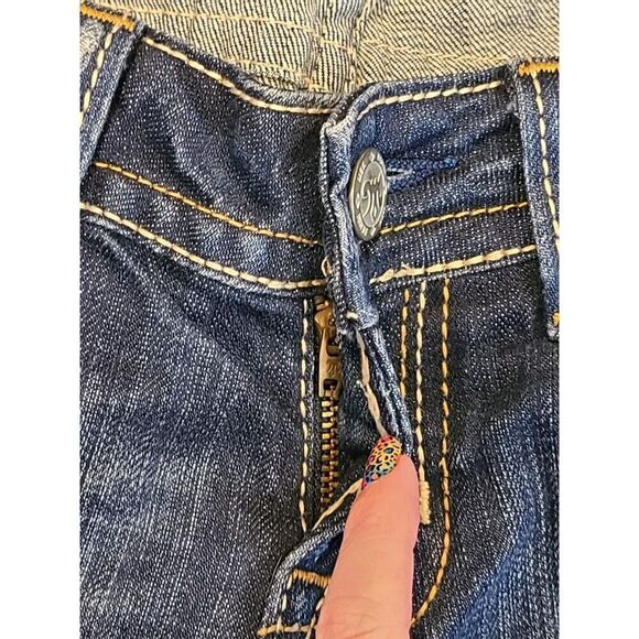 MEK Jeans Denim DARK Blue OAXACA Jeans, Boot Cut By Miss Me | 28 Big Stitch EUC - Picture 10 of 15